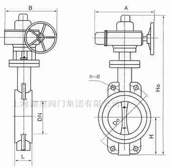 對夾式電動蝶閥外形尺寸，安裝圖